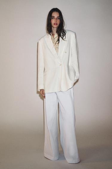 ZW COLLECTION DOUBLE-BREASTED LINEN BLEND BLAZER - Ecru by Zara