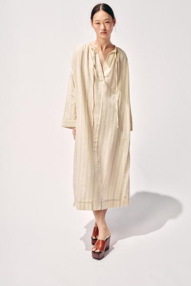 STRIPED LINEN BLEND TUNIC DRESS ZW COLLECTION - Stripes by Zara