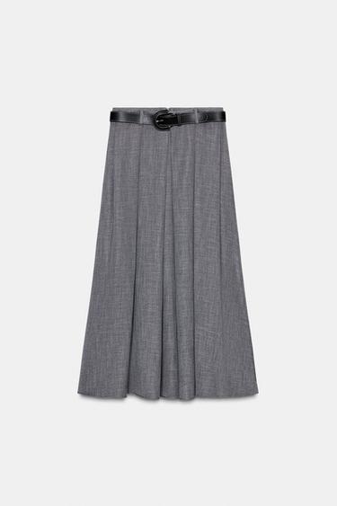 MIDI PLEATED SKIRT WITH BELT - Grey by Zara