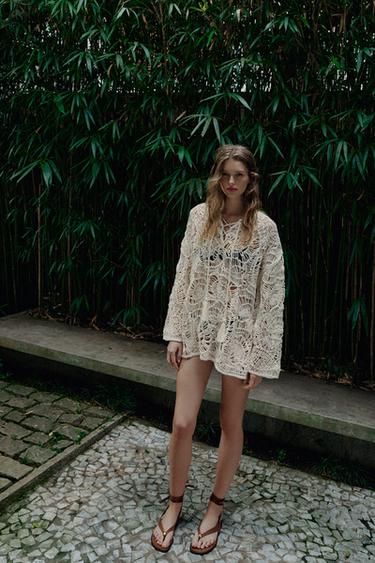 CUTWORK KNIT DRESS WITH TASSELS - Ecru by Zara