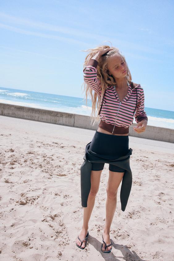 STRIPED ZIP-UP HOODIE - Mid-pink by Zara - Image 0