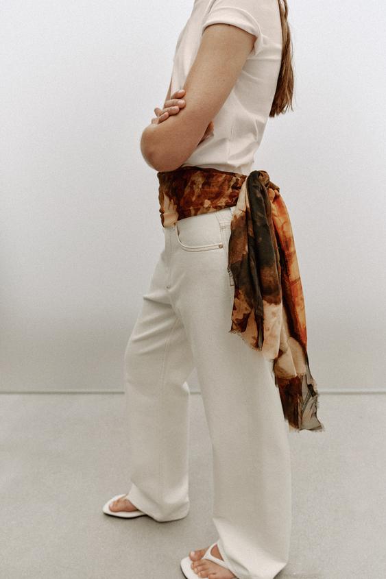 BUTTERFLY PRINT MODAL SILK SCARF - Brown by Zara - Image 0
