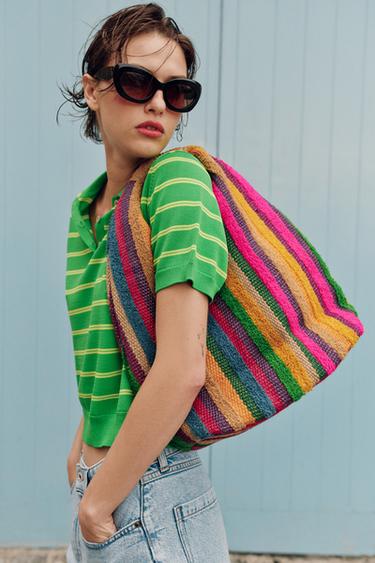 100% JUTE STRIPED BAG - Multicoloured by Zara