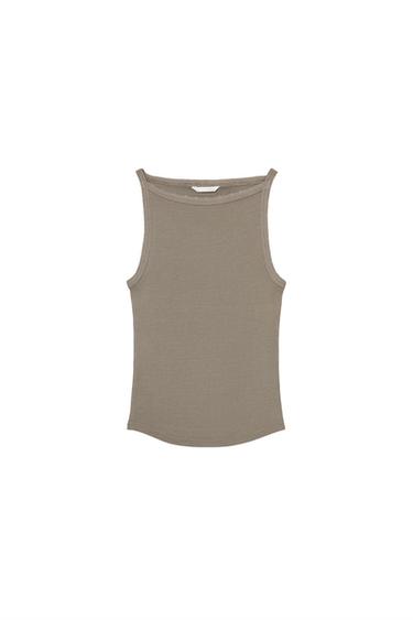 FADED-EFFECT RIBBED HALTER TOP - Dark grey by Zara