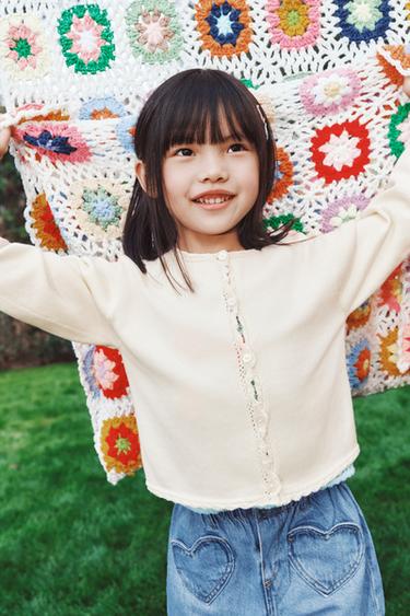 KNIT CARDIGAN WITH OPENWORK DETAILS - Ecru by Zara