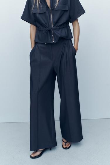 WIDE-LEG DARTED TROUSERS - Blue by Zara
