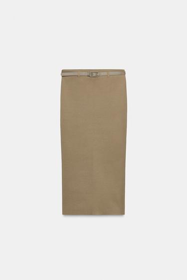 BELTED KNIT SKIRT - Light khaki by Zara