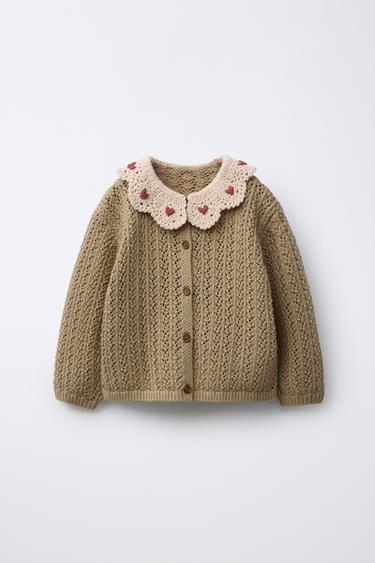 CROCHET COLLAR CARDIGAN - Light khaki by Zara - Image 0