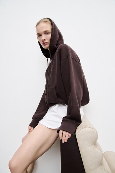 WASHED-EFFECT ZIP-UP HOODIE - Brown by Zara