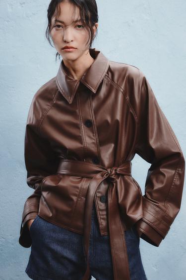 SHORT FAUX LEATHER TRENCH COAT - Brown by Zara