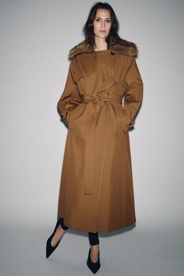 OVERSIZE FAUX FUR COLLAR TRENCH COAT ZW COLLECTION LIMITED EDITION - Caramel by Zara
