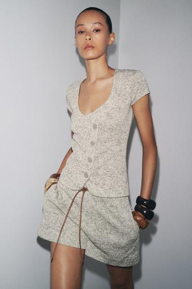 RUSTIC BERMUDA SHORTS WITH BELT - Green / Ecru by Zara