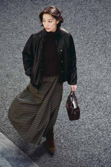 ZW COLLECTION DRAPED CHECK SKIRT - Black by Zara