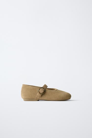 LEATHER BALLET FLATS - Sand Brown by Zara