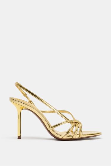 LAMINATED STRAP HIGH-HEEL SANDALS - Gold by Zara