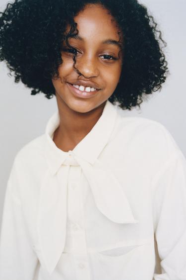 CROPPED SHIRT WITH DETACHABLE POCKET SQUARE - Oyster-white by Zara