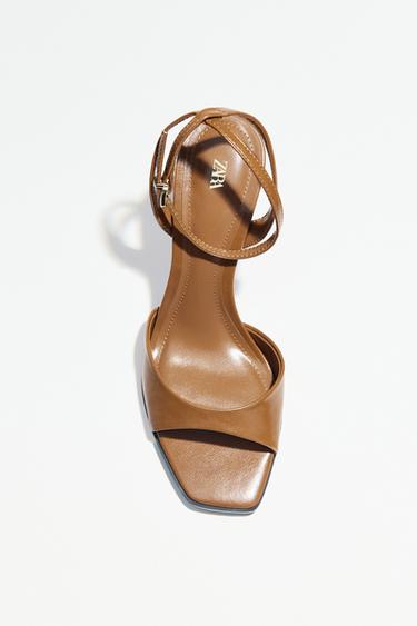 PATENT-FINISH HIGH-HEEL SANDALS - Brown by Zara