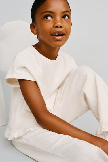 JACQUARD T-SHIRT WITH SWISS EMBROIDERY - Ecru by Zara