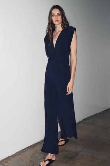 DRAPED JUMPSUIT WITH SHOULDER PADS - Navy blue by Zara