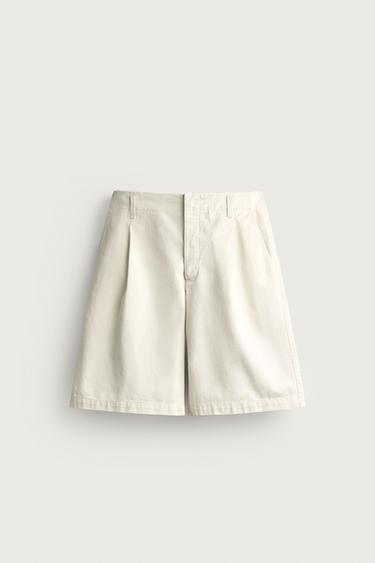 RELAXED FIT PLEATED BERMUDA SHORTS - Oyster-white by Zara