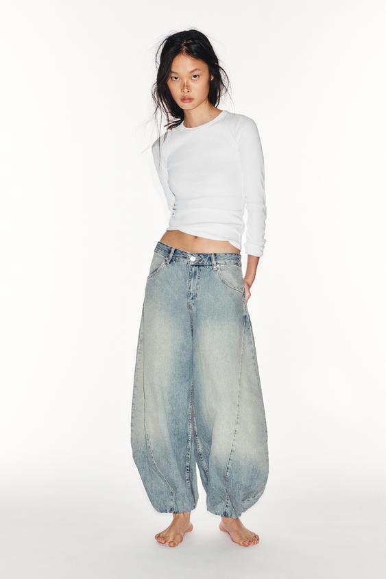TRF MID-WAIST ELASTICATED VOLUME JEANS - Blue by Zara - Image 0