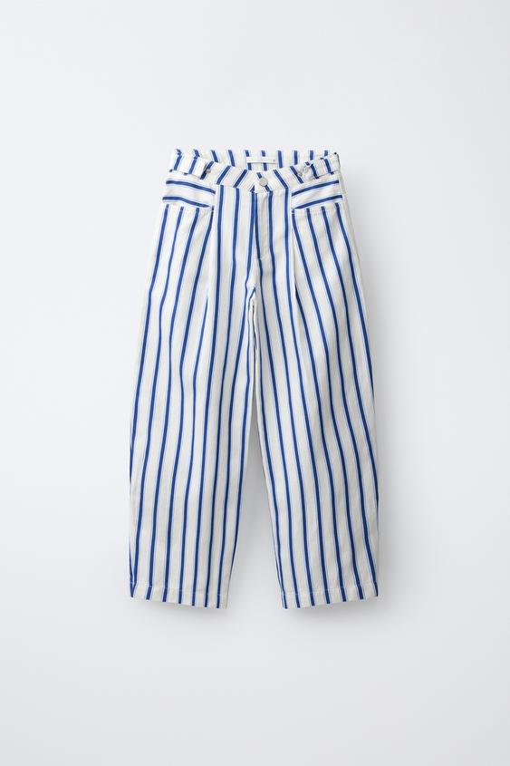 STRIPED BARREL TROUSERS - Ecru / Blue by Zara - Image 0