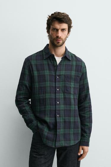 TEXTURED CHECK SHIRT - Blue / Green by Zara