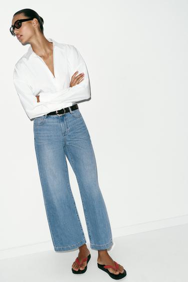 Z.08 BELTED WIDE-LEG CROPPED JEANS - Mid-blue by Zara