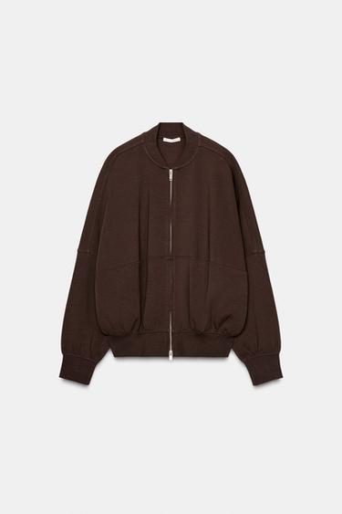 INTERLOCK BOMBER JACKET - Brown by Zara