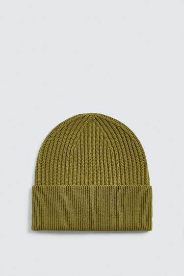 WOOL BLEND KNIT BEANIE - Olive green by Zara