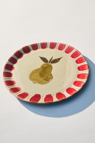 EARTHENWARE DESSERT PLATE WITH FRUIT DESIGN - Green by Zara