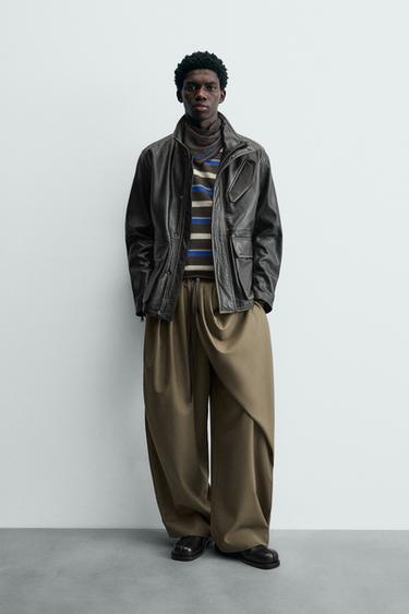 LIMITED EDITION LEATHER JACKET WITH POCKETS - Black by Zara