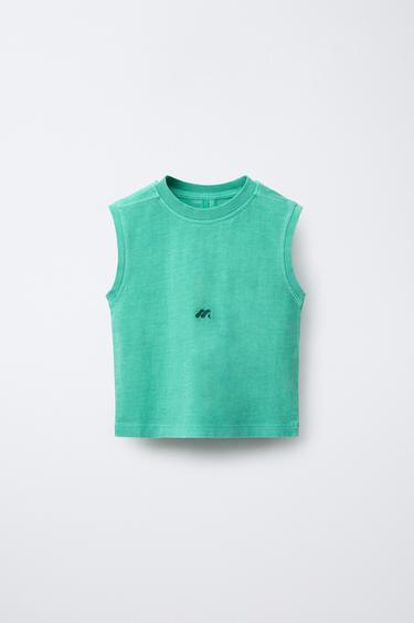 GARMENT DYE LOGO T-SHIRT - Mid-green by Zara