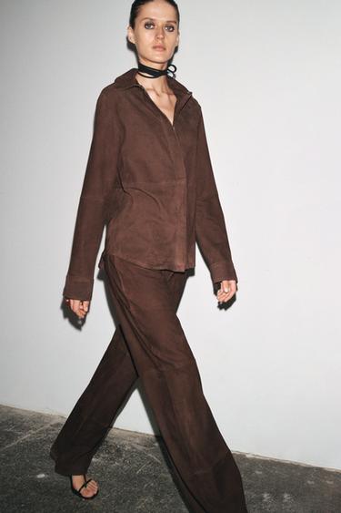 ZW COLLECTION LIMITED EDITION 100% SUEDE LEATHER OVERSHIRT - Brown by Zara