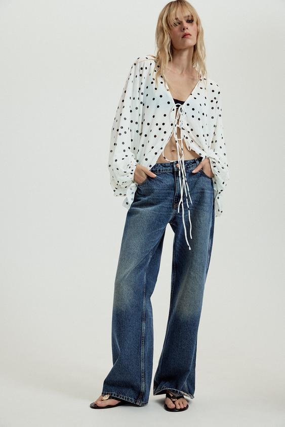 PUFF SLEEVE CREPE TOP - Black / White by Zara - Image 0