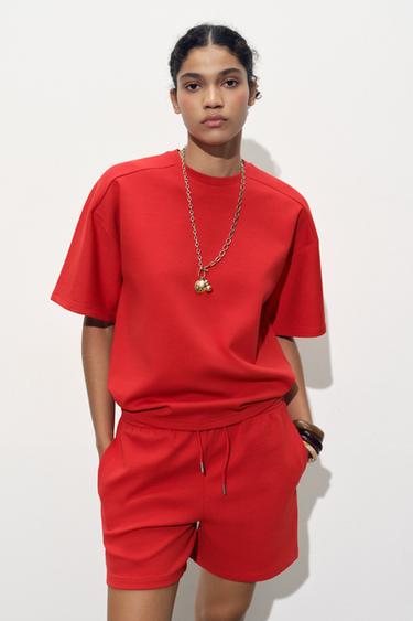SHORT SLEEVE INTERLOCK SWEATSHIRT - Red by Zara
