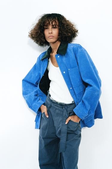 OVERSIZED SUEDE CONTRAST JACKET - Intense blue by Zara