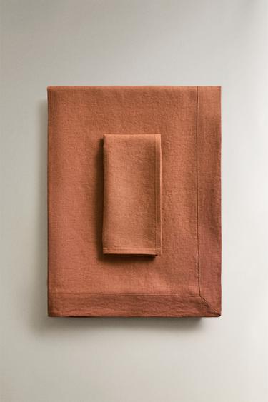 COLOURED WASHED LINEN TABLECLOTH - Brick by Zara