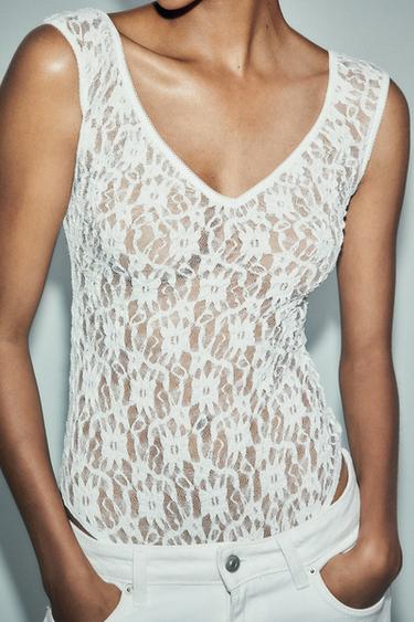 LACE BODYSUIT - Oyster-white by Zara