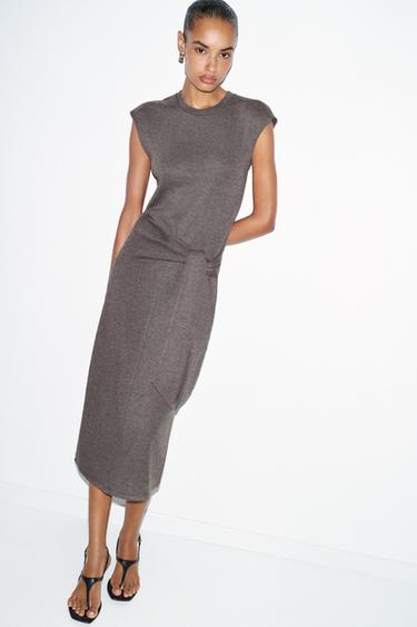 SOFT FABRIC DRESS WITH KNOT - Dark brown by Zara