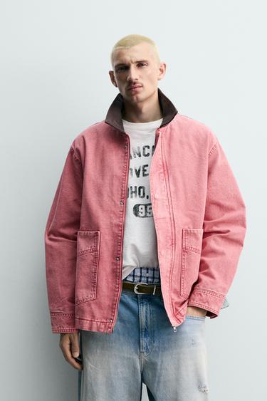 RELAXED FIT WASHED JACKET WITH CONTRAST COLLAR - 140 by Zara