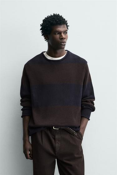 STRIPED JACQUARD JUMPER - Brown-Blue by Zara