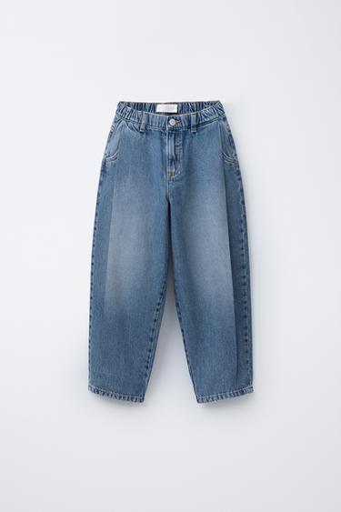 PLEATED BALLOON-FIT DENIM TROUSERS - Mid-blue by Zara