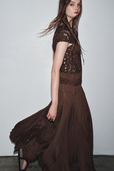 ZW COLLECTION COMBINED CROCHET DRESS - Chocolate brown by Zara