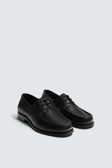 LEATHER DECK SHOES - Black by Zara