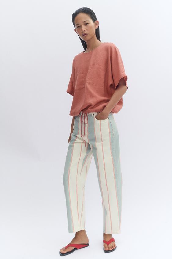 ZW COLLECTION MID-WAIST TAPERED STRIPED JEANS - striped by Zara - Image 0