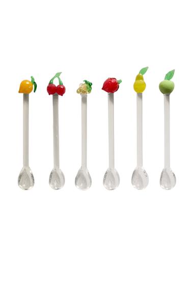 PACK OF GLASS FRUIT DESSERT SPOONS (PACK OF 6) - Red by Zara