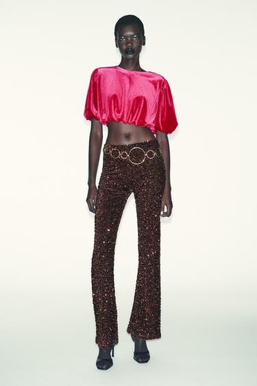 VELVET BALLOON TOP - fuschia by Zara