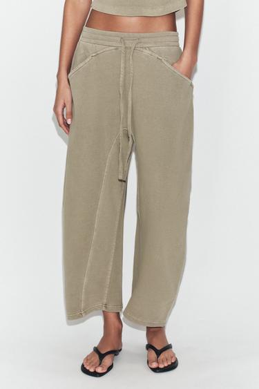 WASHED-EFFECT PLUSH TROUSERS - Dark beige by Zara