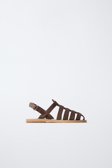 LEATHER CAGE SANDALS - Brown by Zara